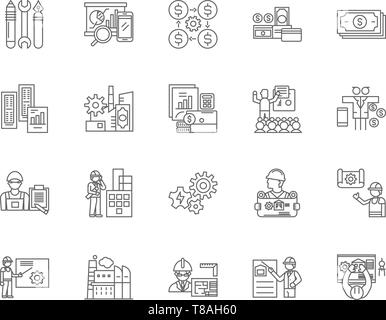 Icônes de ligne erp, signes, vector set, contours concept illustration Illustration de Vecteur