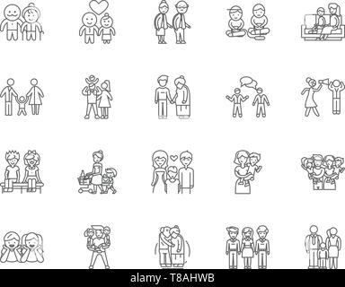 Ligne psyhology famille icônes, signes, vector set, contours concept illustration Illustration de Vecteur