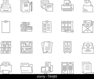 Ligne des fichiers Icônes, signes, vector set, contours concept illustration Illustration de Vecteur