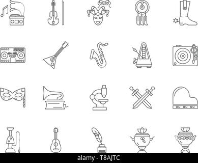 Icônes de ligne du marché aux puces, signes, vector set, contours concept illustration Illustration de Vecteur