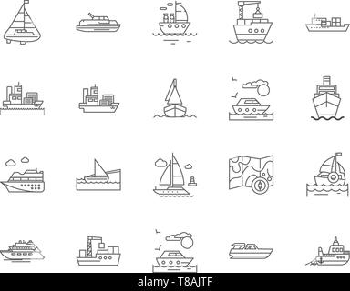 Icônes de ligne de suivi de la flotte, signes, vector set, contours concept illustration Illustration de Vecteur