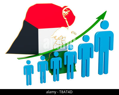 Évaluation de l'emploi et du chômage ou de la mortalité et de la fécondité au Koweït, concept. Le rendu 3D isolé sur fond blanc Banque D'Images