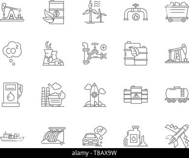 Gaz, pétrole et icônes de ligne de combustible solide, signes, vector set, contours concept illustration Illustration de Vecteur