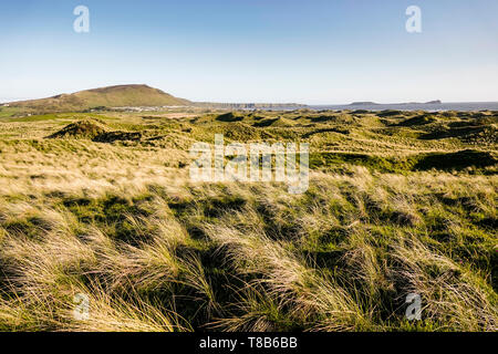 Vues sur Broughton et Llangennith Burrows vers Rhossili et vers la tête, la péninsule de Gower. Banque D'Images