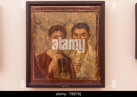 Fresque romaine antique du boulanger Terentius Neo et de sa femme au Musée archéologique national de Naples, en Italie. Portrait célèbre de Pompéi. Banque D'Images