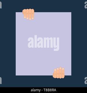 Deux mains ont un grand vide blanc vierge papier placé en haut et en bas d'un modèle isolé de l'espace vide coupons promotiona Affiches Illustration de Vecteur