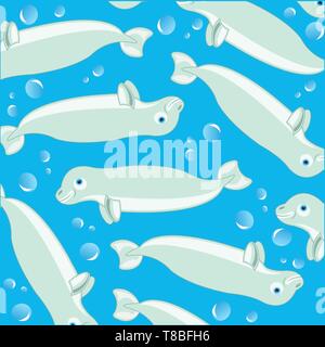 Baleine blanche motif décoratif sur tournez à fond bleu Illustration de Vecteur