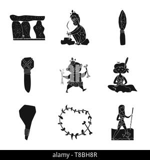 Flèche en pierre,homme,enfant,hammer,,femme,collier,trique,monolithe,caveman,,lance,préhistoriques,vierge,armes,os,neandertal mégalithe,feu,coudre outil,doux,peau,outils,décoration,poisson,cave,,savage,leopard,sapiens,,développement,âge,primitive de survie,archéologie,histoire,évolution,la préhistoire,set,icône,,illustration,collection,isolé,design,graphisme,élément,signer,Black,de simples vecteurs vecteur , Illustration de Vecteur