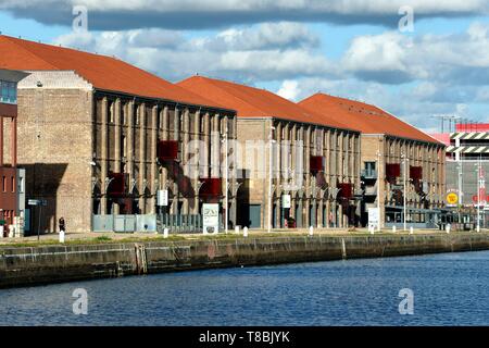 France, Seine Maritime, Le Havre, bassin Vatine, centre commercial Les Docks Vauban entre le bassin Vauban et le bassin Vatine, ancien docks réhabilité et transformé par les architectes Reichen et Robert Banque D'Images