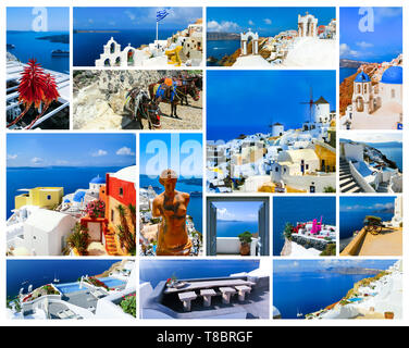 Ensemble de photos de Santorin. Repos et voyager en Grèce concept. Banque D'Images