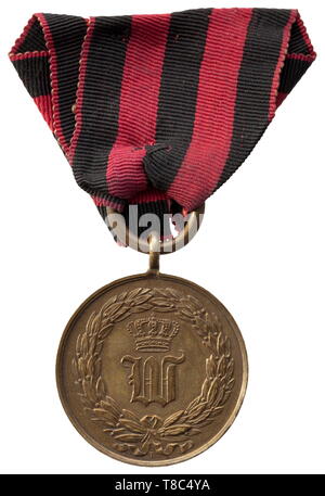 Une médaille commémorative de la guerre de Baden et de Schleswig-Holstein 1848 la médaille, découpe par Dietelbach Août Gottlieb, a 16 groupes de feuilles de laurier et est signé "D". En 1849 il a été décerné à ceux qui ont mis les Baden Soulèvement et a participé à la guerre germano-danoise. La quantité attribuée est seulement 2 282 exemples et par conséquent, il est rare. La médaille de bronze est sur une couture ruban original pour l'usure. Diamètre 29,7 mm., historique, historique, médaille décoration, Médailles, décorations, d'un insigne d'honneur, d'un insigne d'honneur, les insignes d'honneur, les insignes d'Additional-Rights Clearance-Info-ho,-Not-Available Banque D'Images