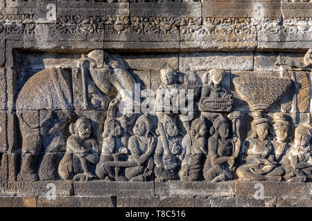 Au secours de pierre temple de Borobudur Borobudur, complexes, Yogyakarta, Java, Indonésie Banque D'Images