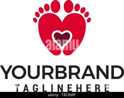 Deux pieds et coeur logo design concept vecteur modèle Illustration de Vecteur