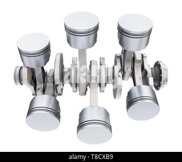 Les pistons du moteur V6, vue d'en haut. Le rendu 3D isolé sur fond blanc Banque D'Images