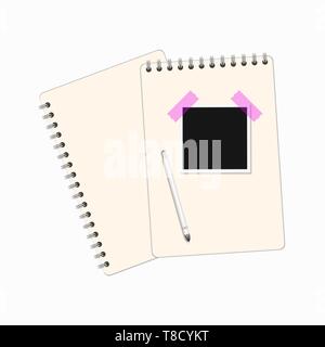 Ordinateur portable avec photo et crayon sur fond vert eps10 Illustration de Vecteur