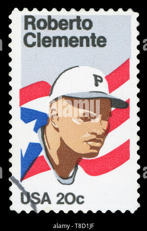 États-unis D'AMÉRIQUE - circa 1984 : un timbre-poste imprimé aux Etats-Unis montrant une image de Roberto Clemente, vers 1984. Banque D'Images