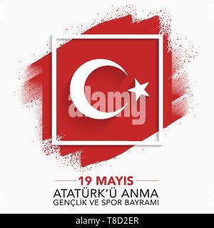 19 Mayis u'Ataturk Anma Genclik ve Spor Bayrami, 19 mai Commémoration d'Atatürk, de la jeunesse et des Sports le jour, graphique design de bannières à la maison de vacances, Illustration de Vecteur