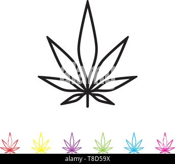 L'icône de la ligne de feuille de cannabis. 60 Symbole de vie en noir et six couleurs. Illustration de Vecteur