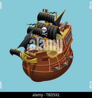 Vieux bateau à voile pirate illustration vecteur axonométrique Illustration de Vecteur