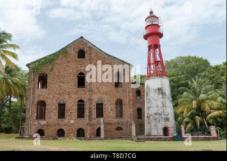 France, Guyane, Cayenne, les Iles du salut, colonie pénitentiaire à l'Île du Diable, la construction et le phare Banque D'Images