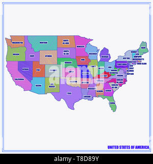 Carte des USA avec les régions et l'infographie. Illustration en couleur avec carte des USA. La carte américaine avec les régions. Banque D'Images