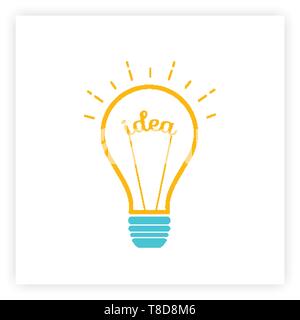 Lightbulb idée créative et brainstorm concept vector illustration. Pensez innovation graphique de déroulement avec contour orange et bleu lampe silhouette avec la lumière et l'intérieur. Idée word Illustration de Vecteur