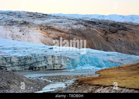 Le Groenland, région de l'ouest central vers Kangerlussuaq baie, le glacier de Rennes au bord de la calotte glaciaire et situé à l'intérieur du site du patrimoine mondial de l'Unesco de Aasivissuit Nipisat - Banque D'Images