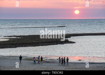 En France, en Charente Maritime, l'île d'Oléron, sur la plage au coucher du soleil Banque D'Images