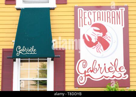 Canada, Nouveau-Brunswick, Acadie, comté de Westmorland, à Shediac (auto-proclamée capitale mondiale du homard), Gabriele Restaurant, Restaurant Logo avec homard Banque D'Images