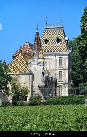 France, Côte d'Or, Aloxe Corton, paysage culturel de climats de Bourgogne classé au Patrimoine Mondial de l'UNESCO, Route des Grands Crus, Côte de Beaune vignoble, Château Corton André Banque D'Images