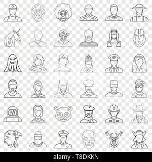 Face icons set style du contour, Illustration de Vecteur