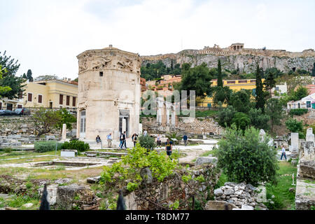 Athènes, Grèce - 25.04.2019 : avis de l'Horologion d'Andronic de Kyrrhos dans l'Agora romaine, quartier de Monastiraki, Athènes Banque D'Images