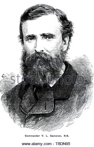 Verney Lovett Cameron portrait, 1844 - 1894, était un voyageur anglais en Afrique centrale, premier Européen à traverser l'Afrique équatoriale de la mer à la mer, d''illustration de 1884 Banque D'Images