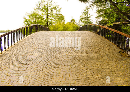 Pont bow vintage vide dans le parc Herastrau de Bucarest au beau jour de printemps Banque D'Images