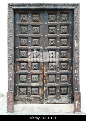 Vieille porte en bois, décorées et porte ouvragée Banque D'Images