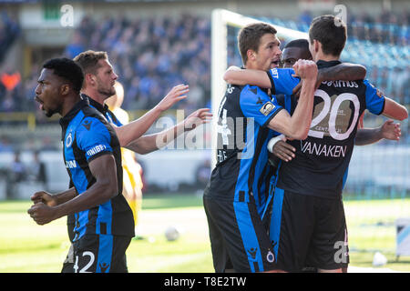 BRUGGE, BELGIQUE - 12 mai : le Club de Bruges Hans Vanaken de scores et célèbre au cours de la Jupiler Pro League play-off 1 match (jour 8) entre le Club de Bruges et KRC Genk le 12 mai 2019 à Bruges, Belgique. (Photo de Frank Abbeloos/Isosport) Banque D'Images