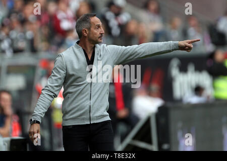 Hessen, Allemagne. 12 mai, 2019. 12 mai 2019, Hessen, Frankfurt/M. : Soccer : Bundesliga, l'Eintracht Frankfurt - FSV Mainz 05, 33e journée à la Commerzbank Arena. Adi l'entraîneur Francfort Hütter. Photo : Thomas Frey/DPA - NOTE IMPORTANTE : en conformité avec les exigences de la DFL Deutsche Fußball Liga ou la DFB Deutscher Fußball-Bund, il est interdit d'utiliser ou avoir utilisé des photographies prises dans le stade et/ou la correspondance dans la séquence sous forme d'images et/ou vidéo-comme des séquences de photos. Dpa : Crédit photo alliance/Alamy Live News Banque D'Images