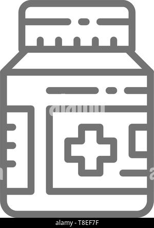 Medical pot de pilules et de l'icône de la ligne de médicaments. Illustration de Vecteur