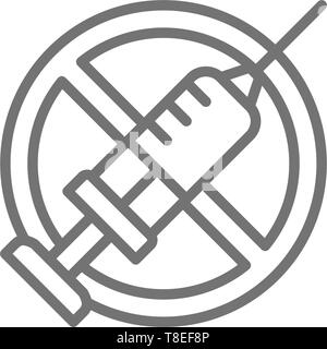 Interdit de signer avec seringue, pas de vaccin, pas de l'icône de la ligne d'injection. Illustration de Vecteur