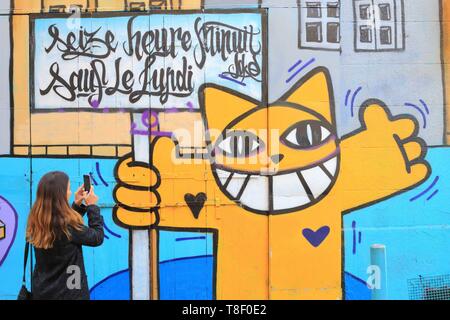 France, Bouches du Rhône, Marseille (6ème arrondissement), Cours Julien, street art (2015) dirigé par M.Chat Banque D'Images