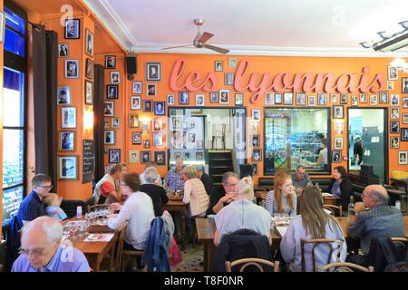 France, Rhône, Lyon, vieille ville, classée au Patrimoine Mondial de l'UNESCO, les Lyonnais restaurant Lyonnais (bouchon) Banque D'Images