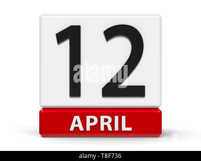 L'icône calendrier rouge et blanc à partir de cubes - La douzième d'avril - sur un tableau blanc - Journée internationale des droits de l'espace et l'astronautique, trois jours Banque D'Images