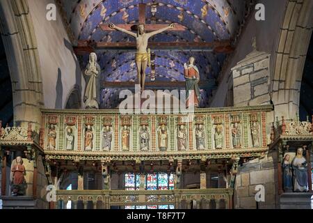 La France, Finistère, Landerneau Daoulas Pays, La Roche Maurice, Jube polychrome de Saint Yves church Banque D'Images