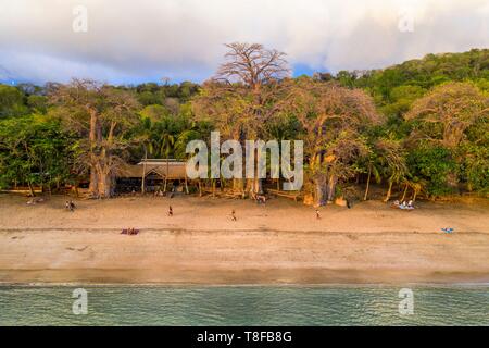 La France, l'île de Mayotte (département français d'outre-mer), la Grande Terre, Kani Keli, le jardin Maore, Baobab (Adansonia digitata) sur la plage de n'Gouja (vue aérienne) Banque D'Images