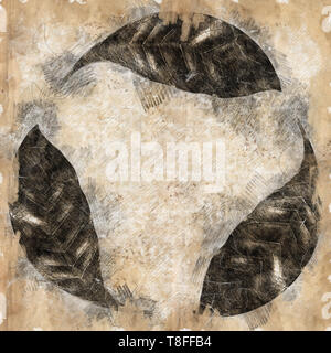 Image de l'amélioré numériquement logo de recyclage créé avec une photo de trois feuilles vertes sur fond blanc Banque D'Images