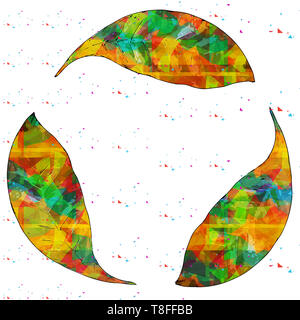 Image de l'amélioré numériquement logo de recyclage créé avec une photo de trois feuilles vertes sur fond blanc Banque D'Images