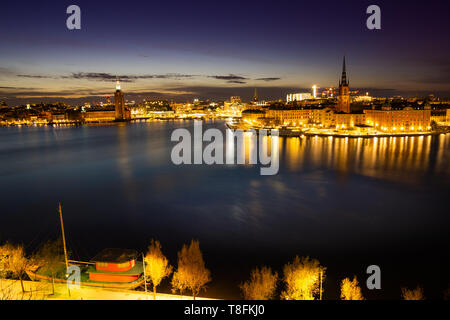 Paysage de la ville de Stockholm au coucher du soleil. la Suède. Banque D'Images