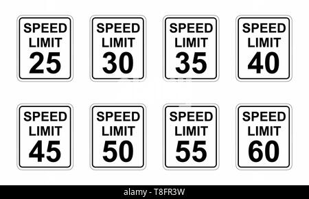 Un jeu de limite de vitesse différents panneaux routiers Illustration de Vecteur