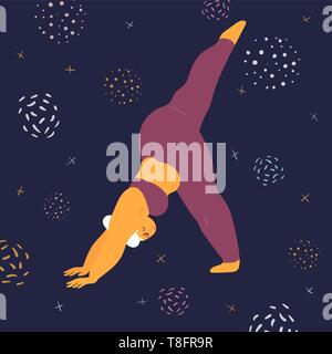 Femme fait positive du corps dans l'espace d'asanas Illustration de Vecteur