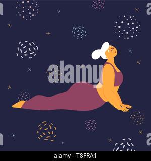 Femme fait positive du corps dans l'espace d'asanas Illustration de Vecteur